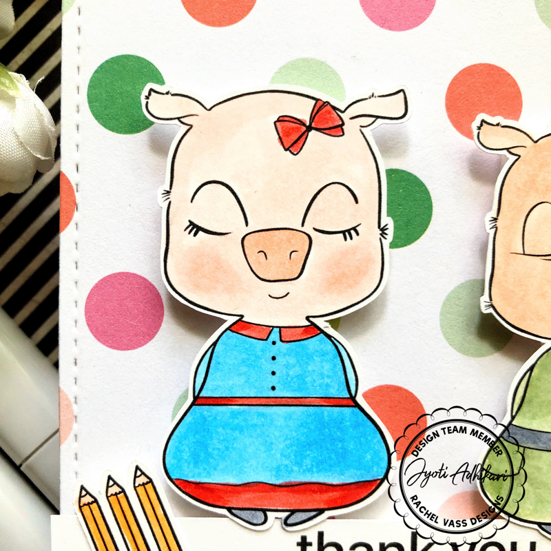 girl piglet from the digital stamp by Rachel Vass colored in copic marker