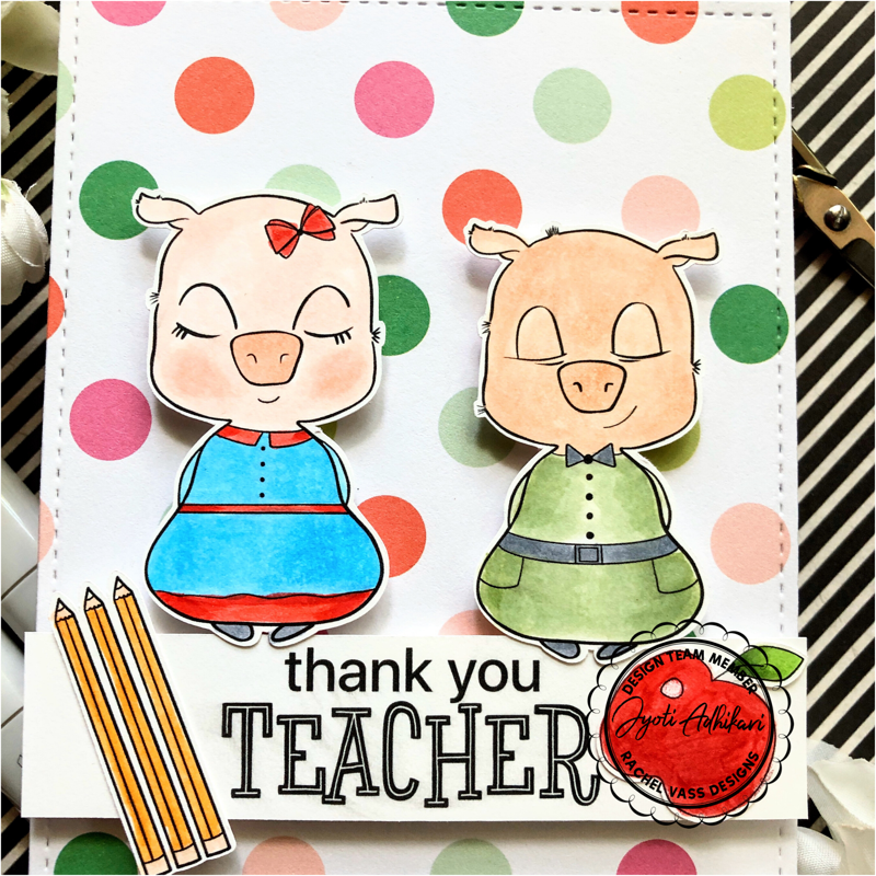 polka dot pattern paper and thank you teacher card.