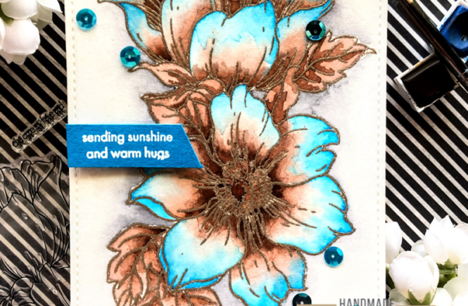 Watercolor card using statement flowers stamp
