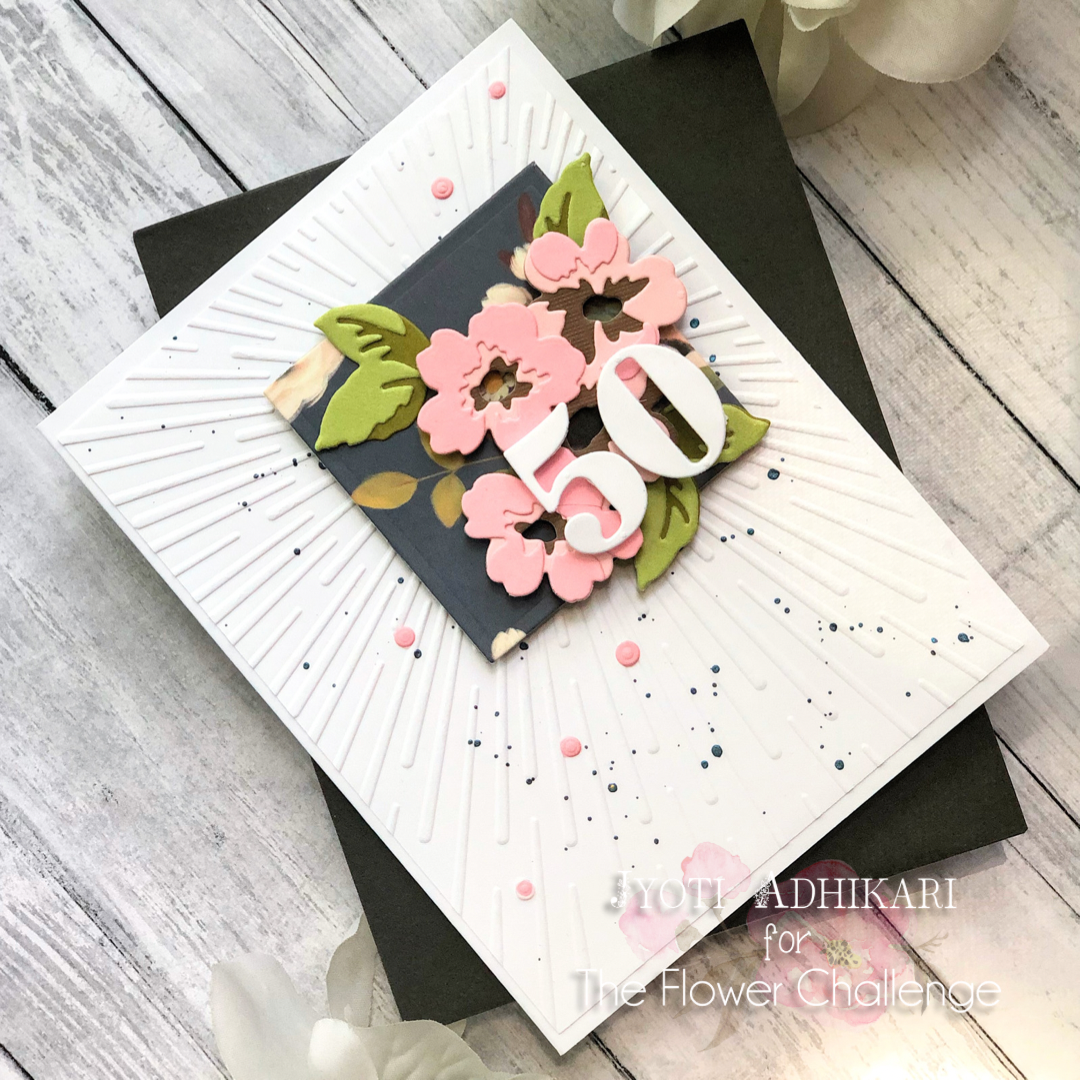 50th birthday card with altenew mini flower cluster die