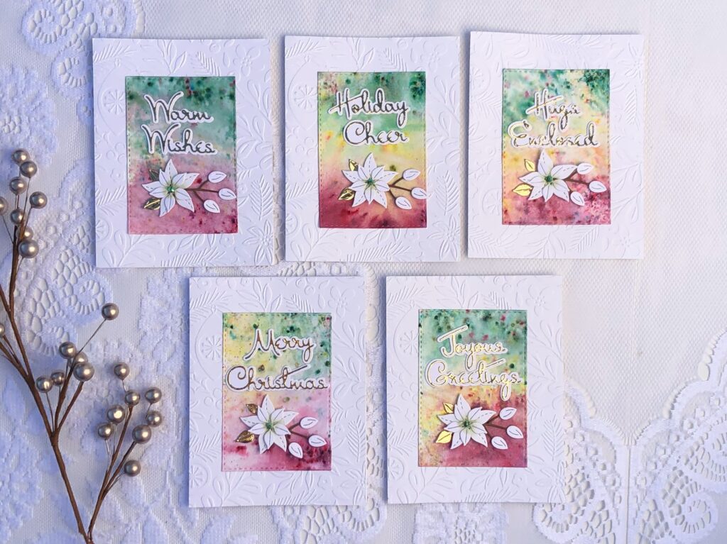 Cards created with the Outlined Christmas Sentiments die set which is the small die of the month club for October 22 from Spellbinders.