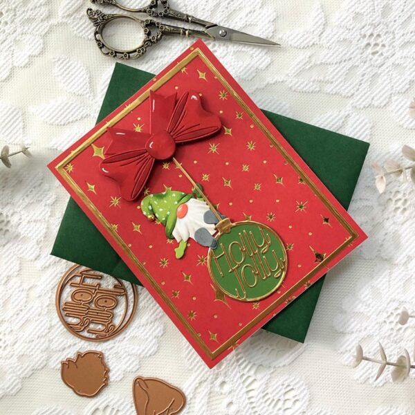 Swinging Gnome Holly Jolly Card