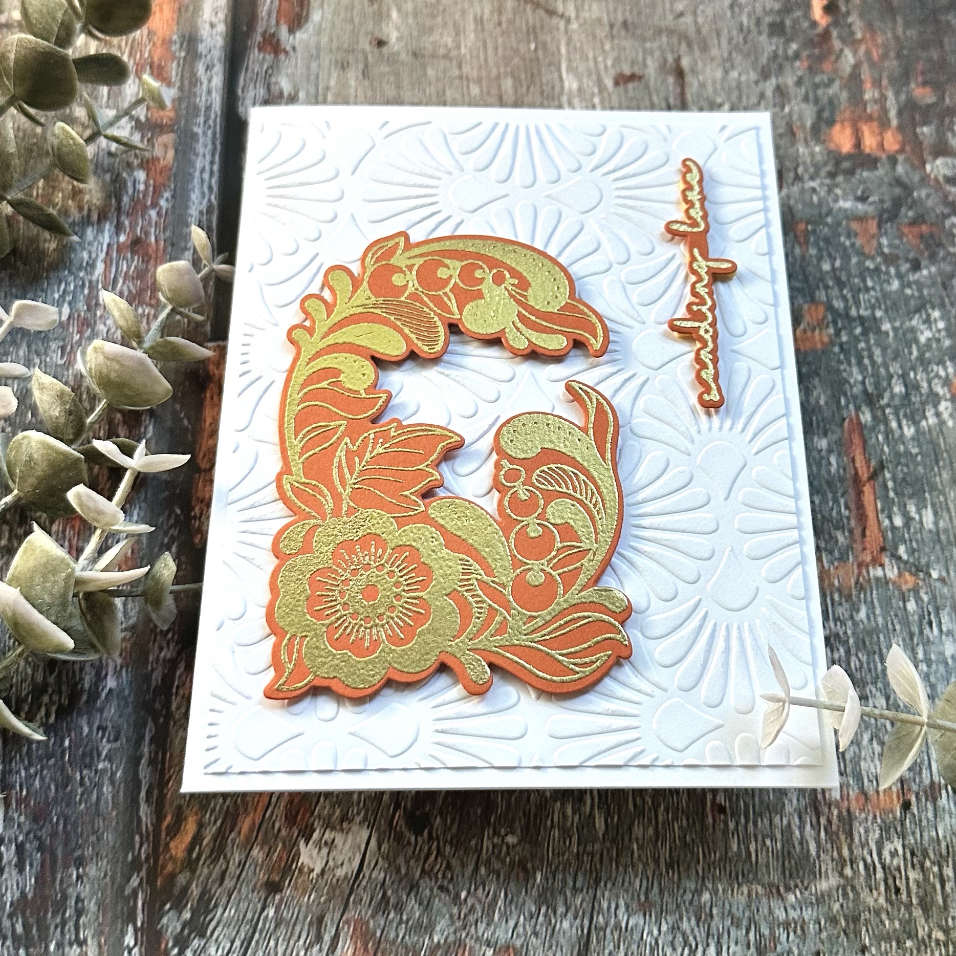 Heat embossed card using the stamp and die of the month for nov 22 from spellbinders
