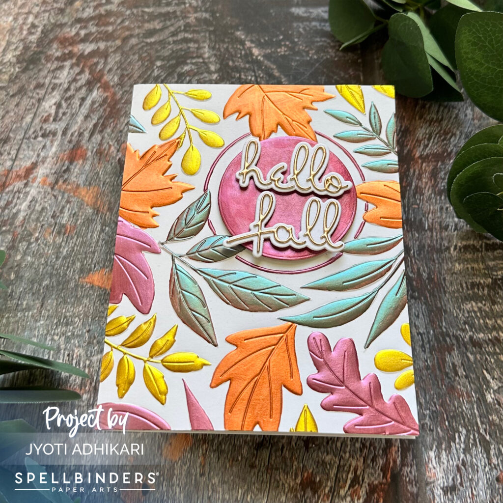 Fall Card Created using 3D embossing folder and metallic watercolor.