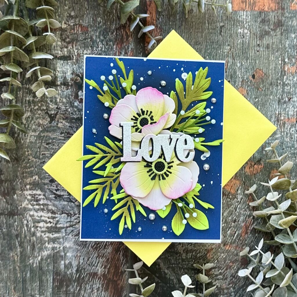 shaded anemone card with love sentiment