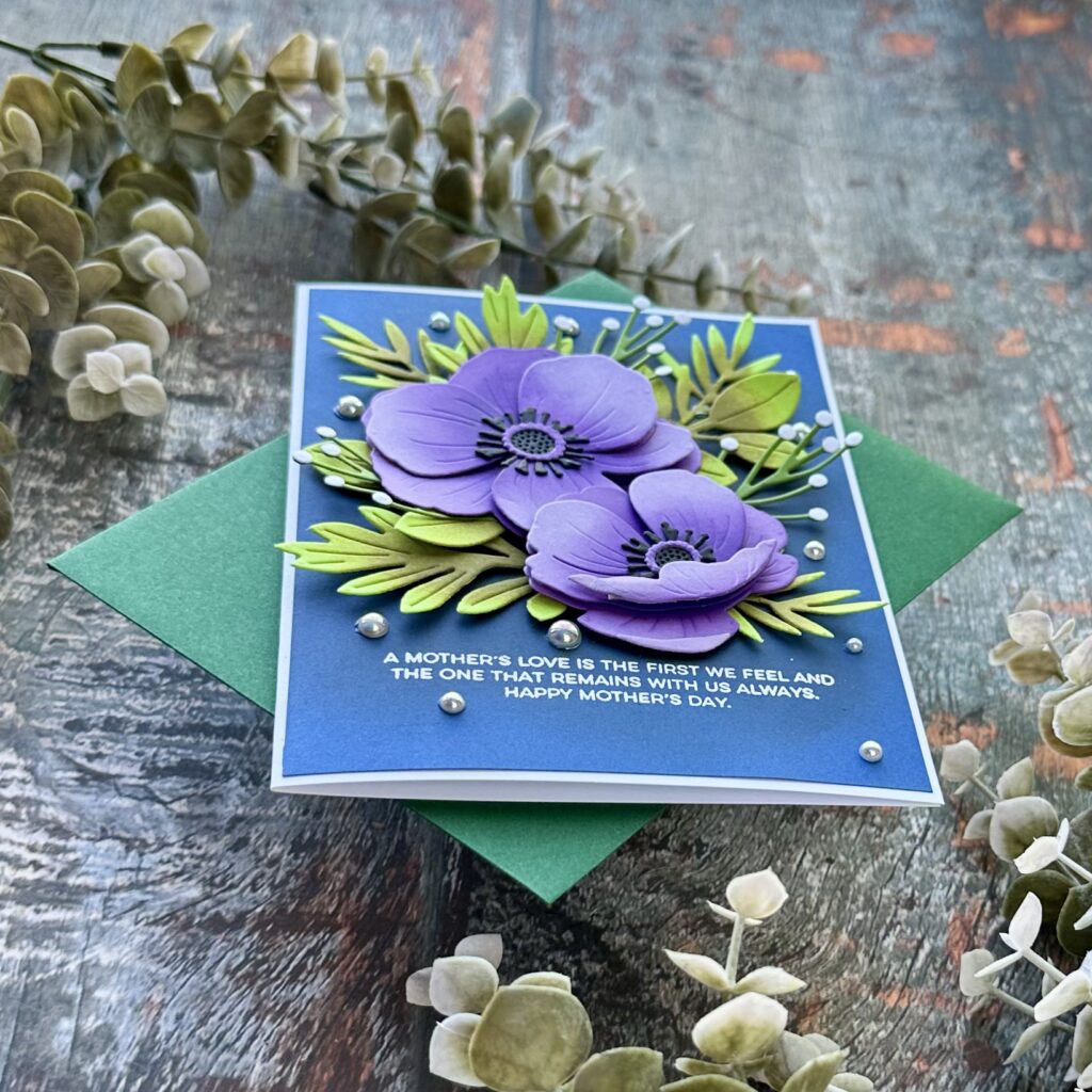 dimensional purpple anemone card created with anemone die from papertrey Ink.