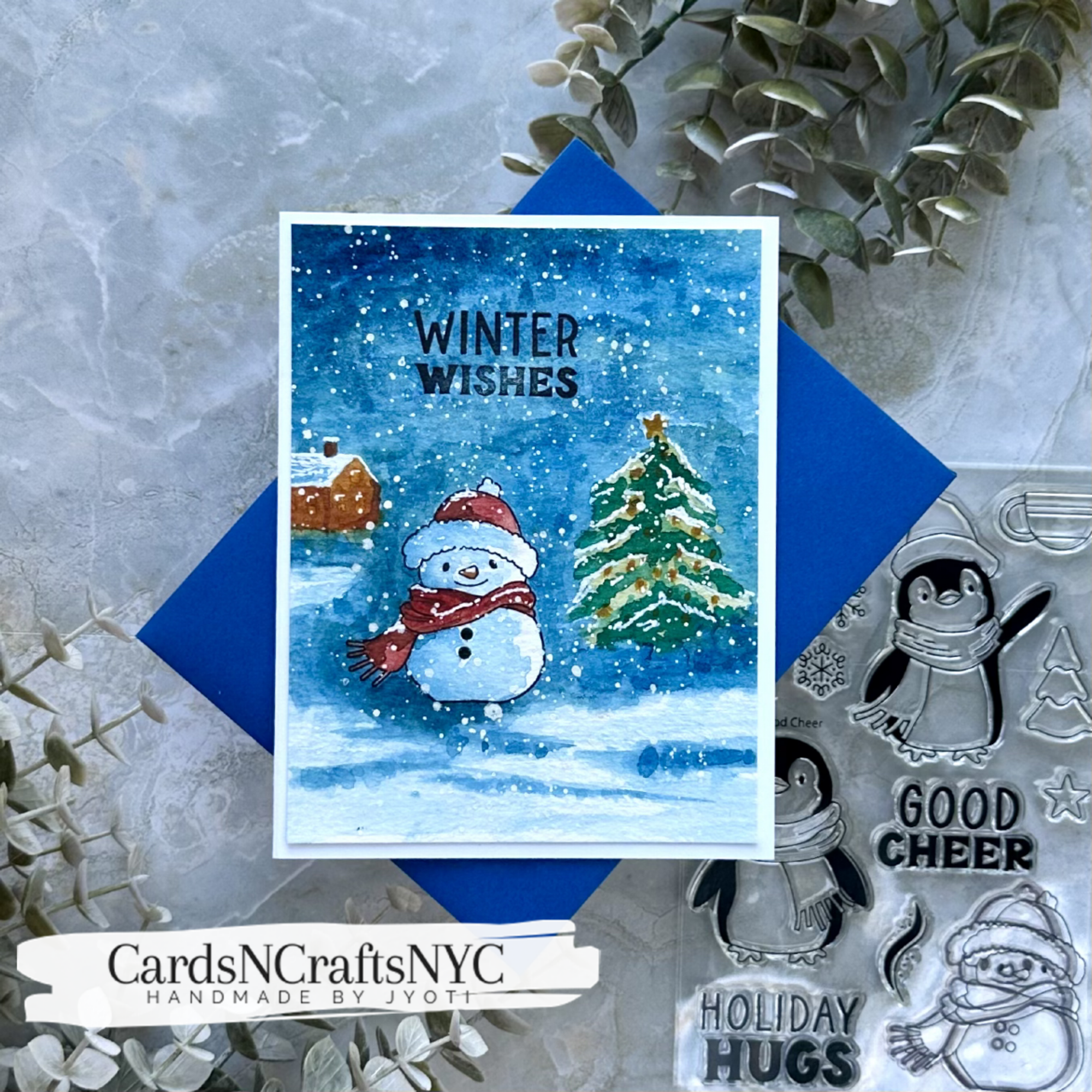 Winter Wishes Watercolor Snowman Card - Image 3
