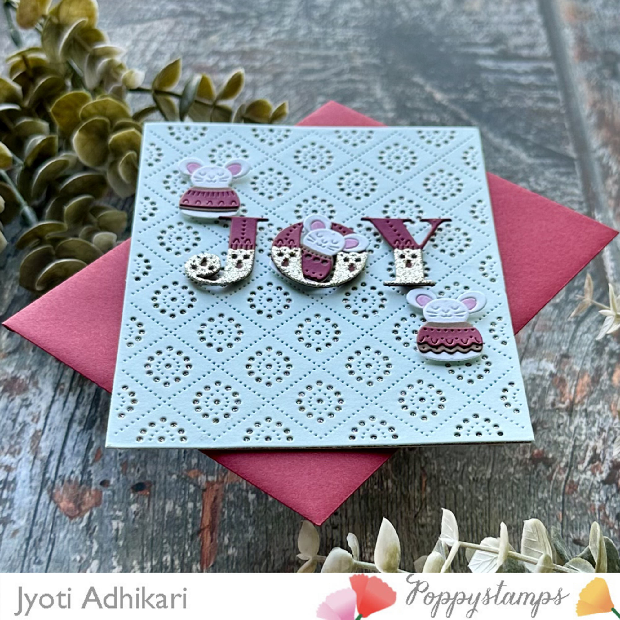 JOY Mice Christmas Card – Handmade Holiday Card - Image 2
