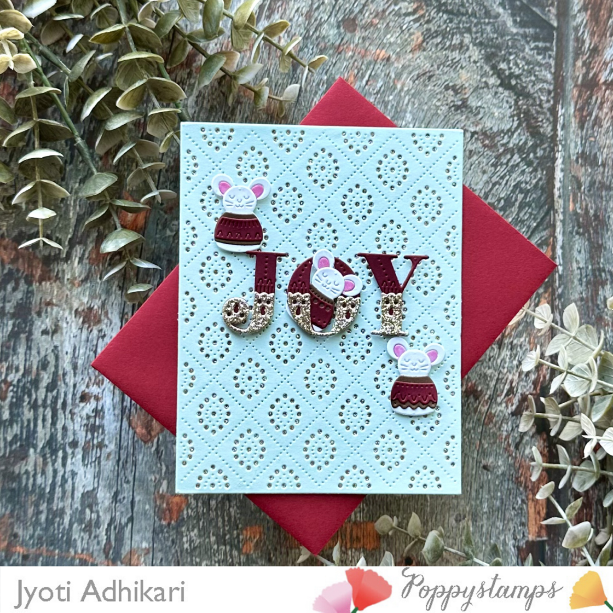 JOY Mice Christmas Card – Handmade Holiday Card - Image 4