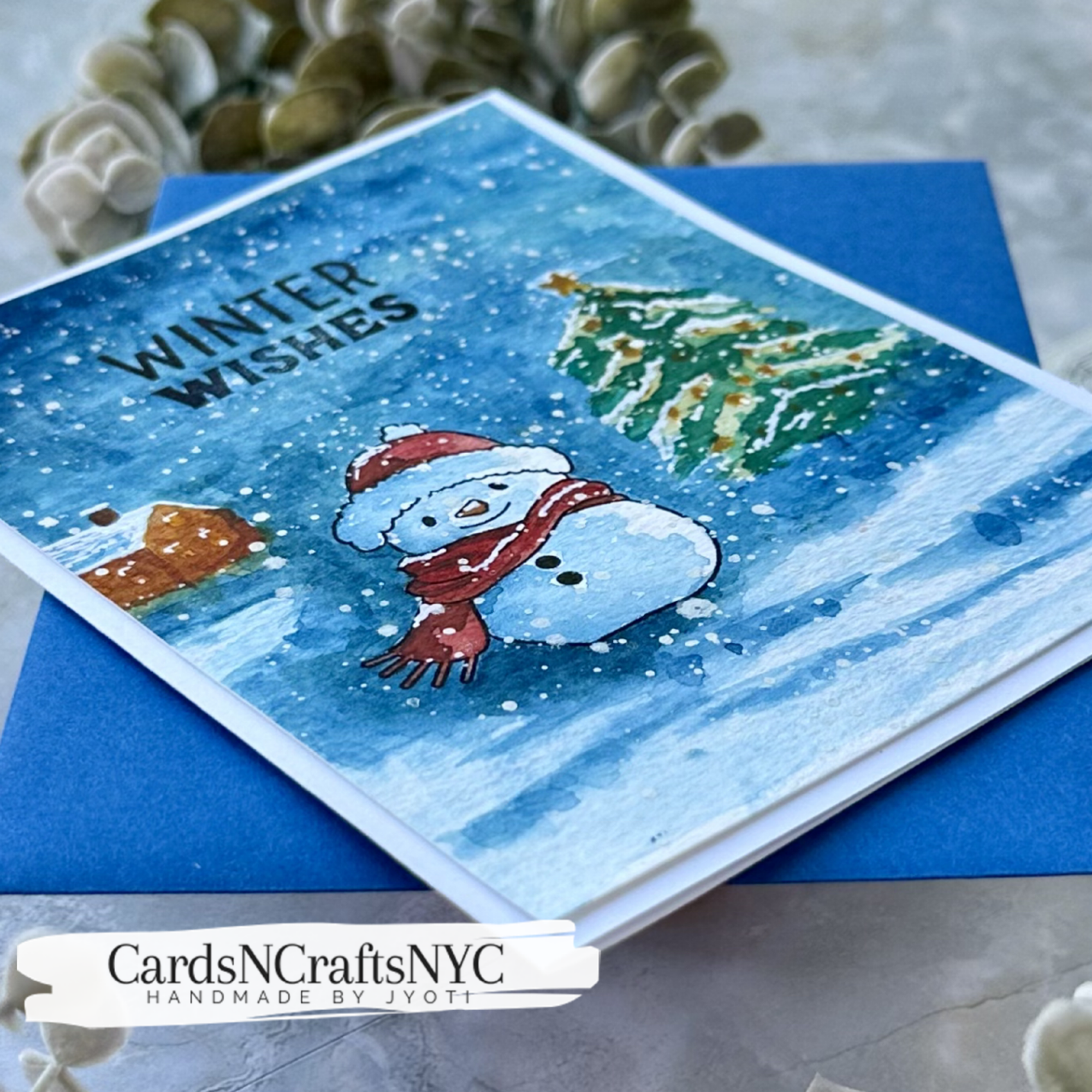 Winter Wishes Watercolor Snowman Card